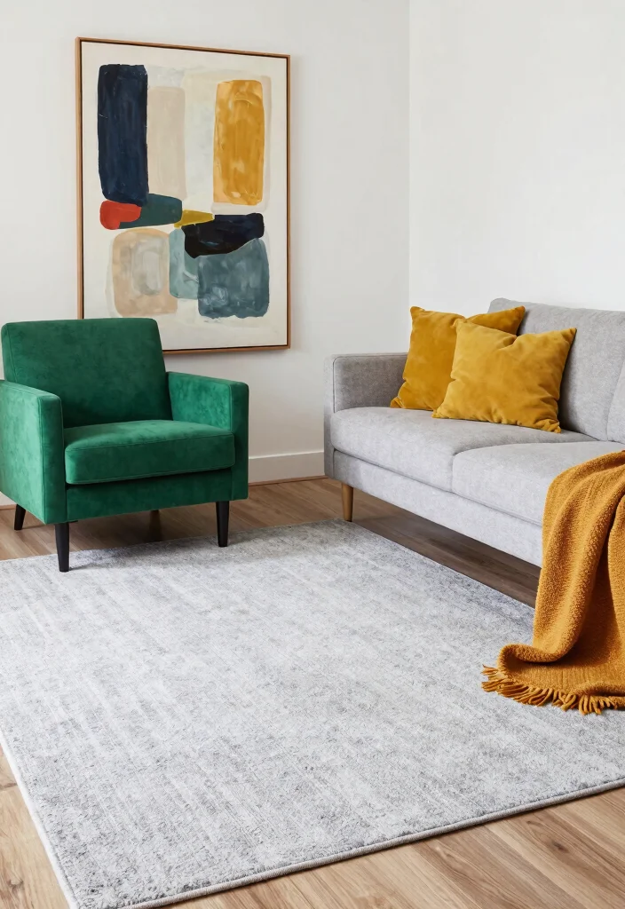17 Gray Rug Living Room Ideas: Neutral Modern Base - 4. Bold Accents 1