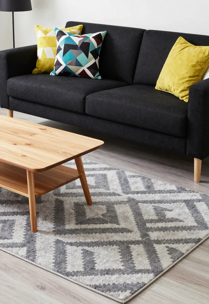 17 Gray Rug Living Room Ideas: Neutral Modern Base - 7. Geometric Patterns 1