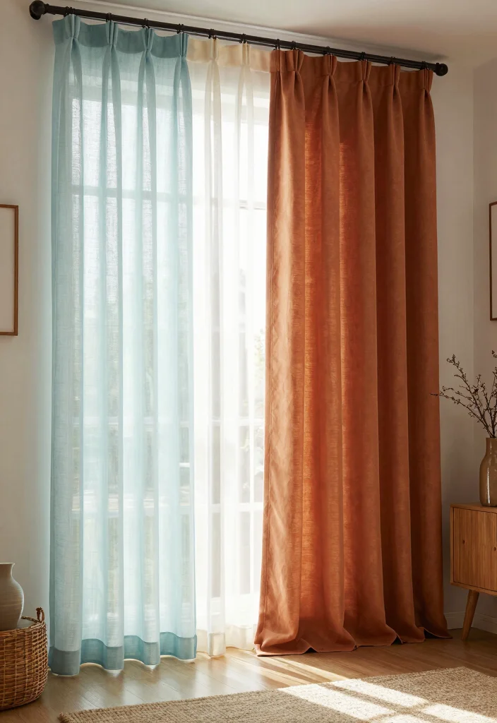 17 Layered Curtains Living Room Ideas: Depth, Texture, and Style - 10. Seasonal Layering for Year-Round Appeal 1