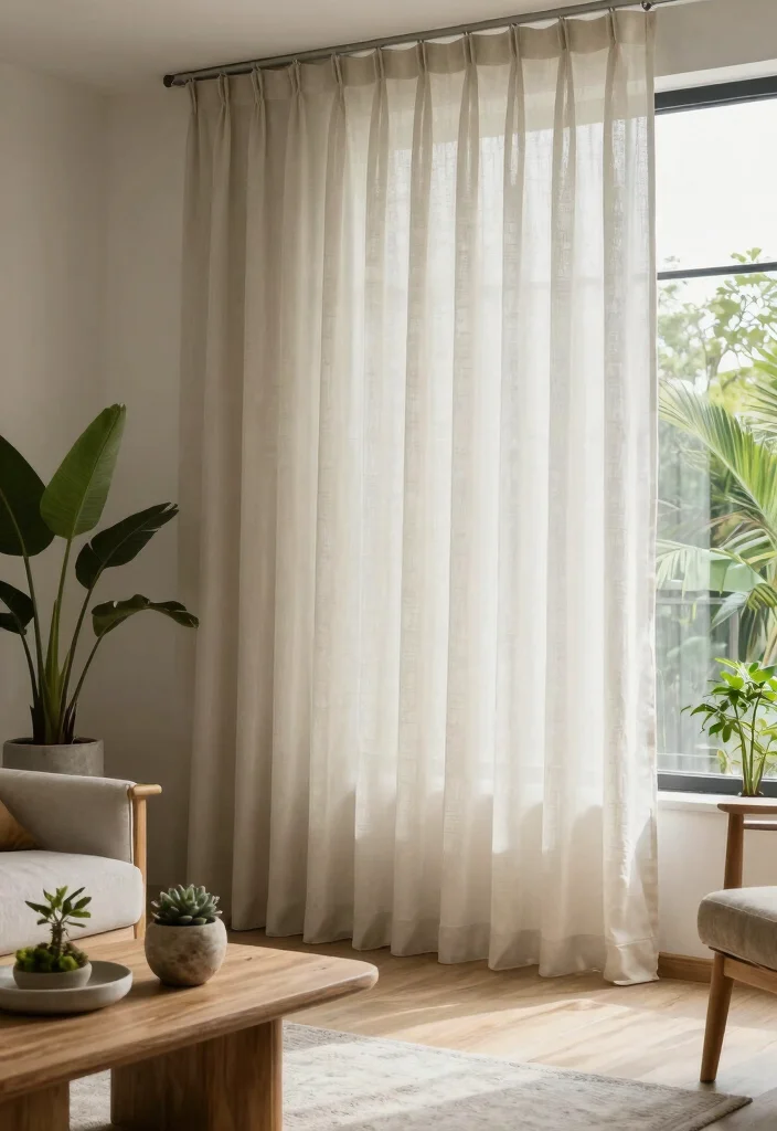 17 Layered Curtains Living Room Ideas: Depth, Texture, and Style - 14. Incorporating Natural Elements 1