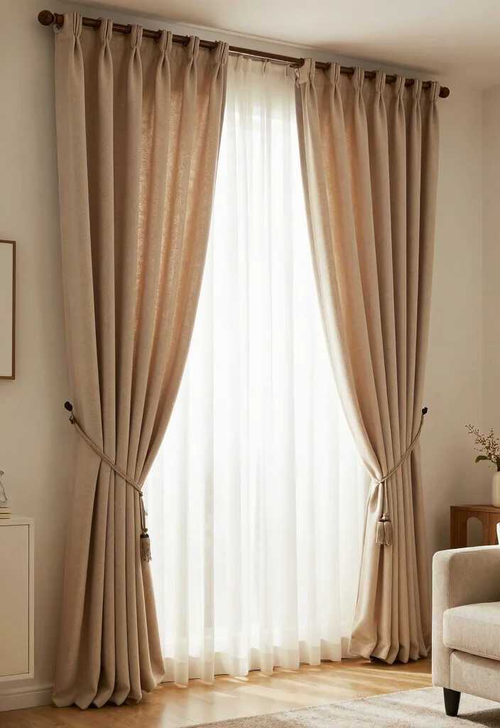 17 Layered Curtains Living Room Ideas: Depth, Texture, and Style - 15. Curtain Accessories for Functional Style 1