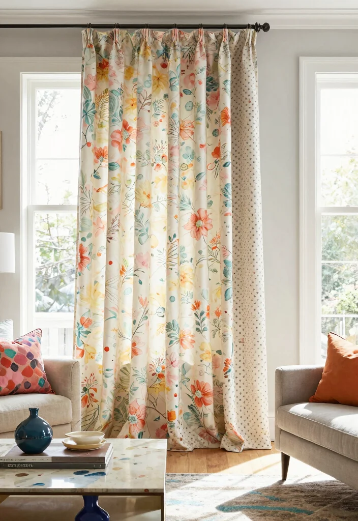 17 Layered Curtains Living Room Ideas: Depth, Texture, and Style - 2. Mixing Patterns for Eclectic Charm 1