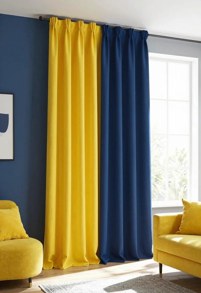 17 Layered Curtains Living Room Ideas: Depth, Texture, and Style - 5. Bold Contrast for a Statement 1