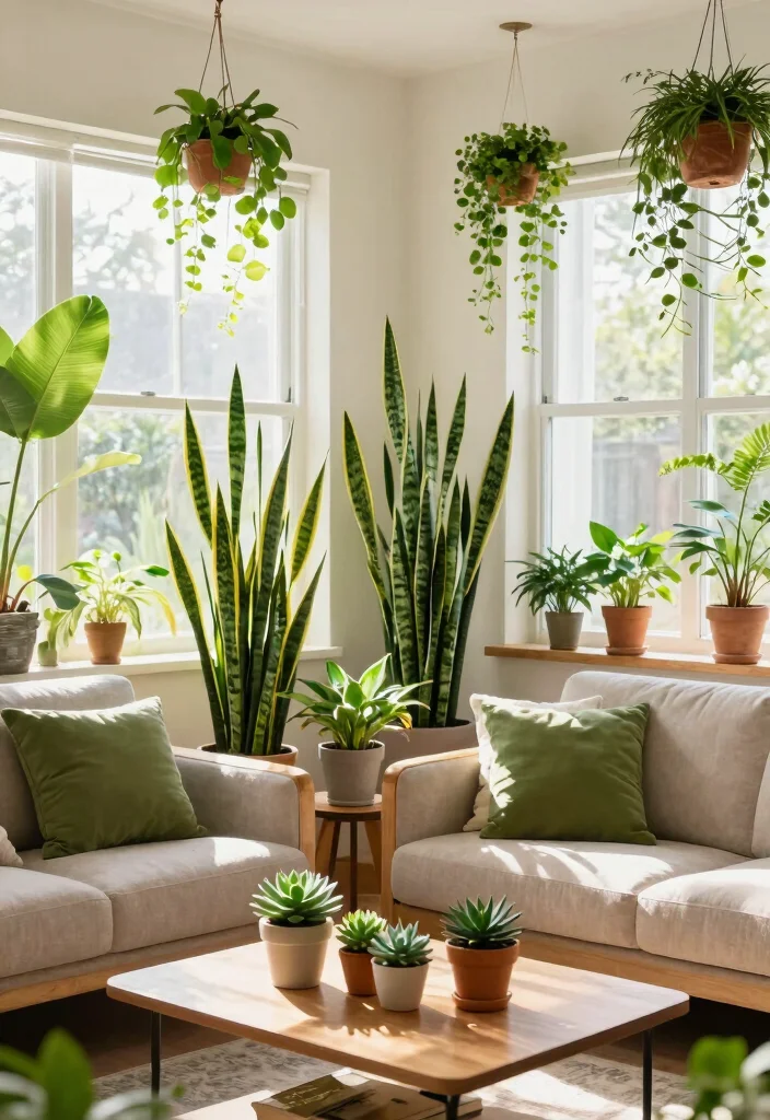 17 Living Room Couch and Two Chairs Ideas for a Balanced, Cozy Layout - 6. Greenery for a Fresh Vibe 1