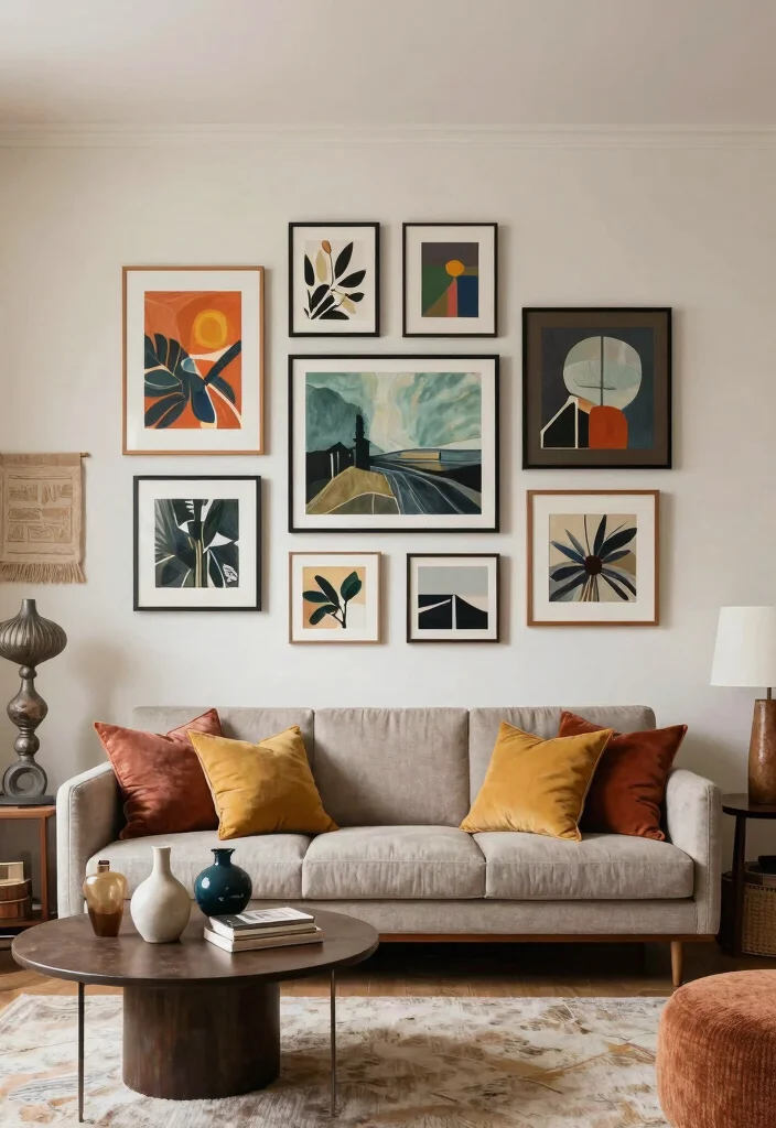 17 Living Room Couch and Two Chairs Ideas for a Balanced, Cozy Layout - 7. Artistic Elements 1