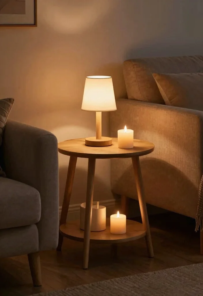 17 Living Room End Table Decor Ideas Styled Functional Accents - 12. Layered Lighting for Mood Enhancement 1