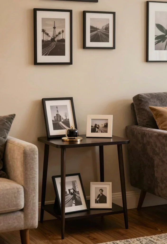 17 Living Room End Table Decor Ideas Styled Functional Accents - 13. Curate a Personal Gallery 1