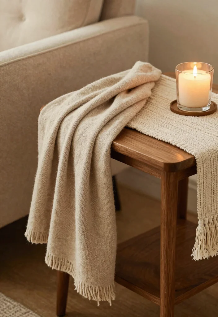 17 Living Room End Table Decor Ideas Styled Functional Accents - 15. Cozy Up with Warm Textiles 1