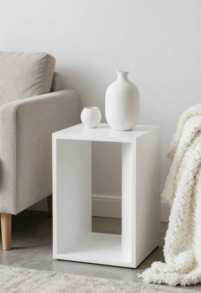 17 Living Room End Table Decor Ideas Styled Functional Accents - 5. Embrace Minimalism with Monochrome Decor 1