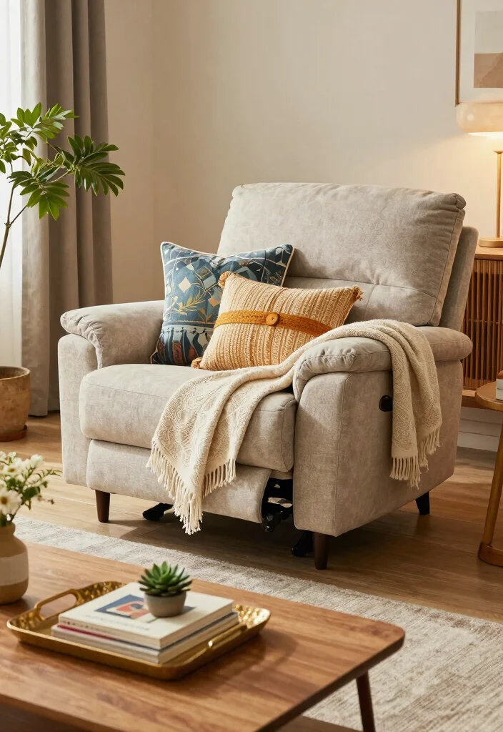 17 Recliner Sofa Living Room Decor Ideas for Relaxed Functional Style - 10. Accessorize with Style 1