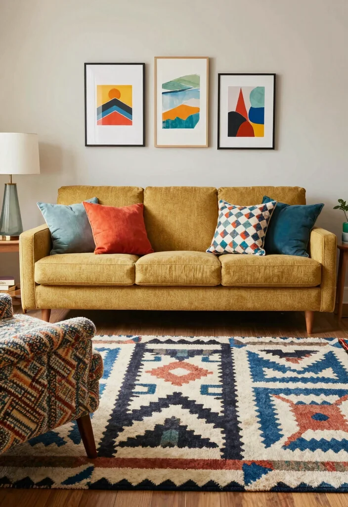 17 Recliner Sofa Living Room Decor Ideas for Relaxed Functional Style - 12. Play with Patterns 1
