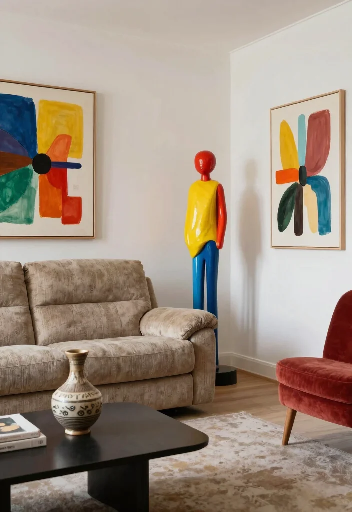 17 Recliner Sofa Living Room Decor Ideas for Relaxed Functional Style - 15. Artistic Elements 1