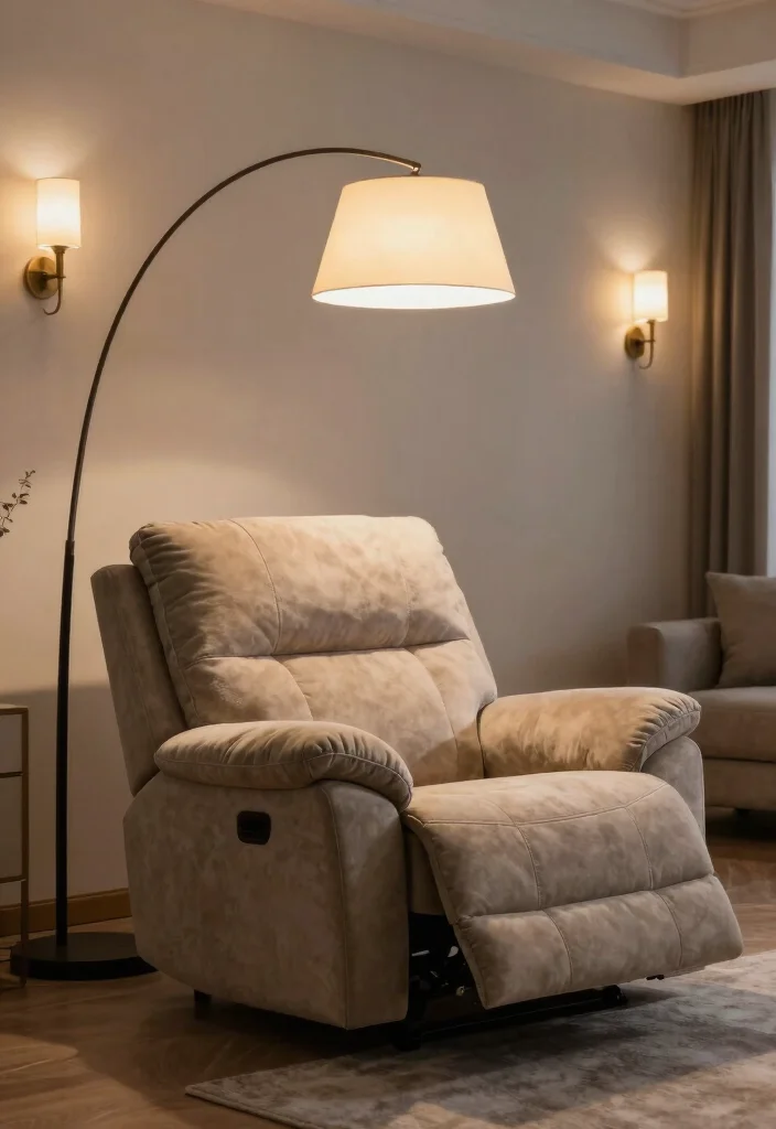 17 Recliner Sofa Living Room Decor Ideas for Relaxed Functional Style - 7. Highlight with Lighting 1