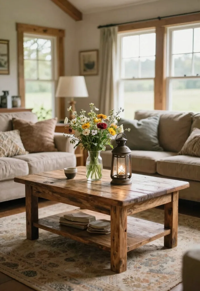 17 Tea Table Design for Living Room Ideas: Elegant Practical Style - 10. Rustic Farmhouse Touch 1