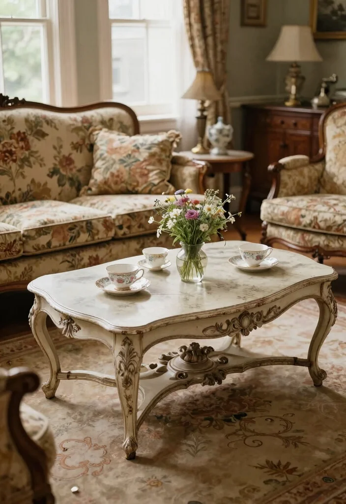 17 Tea Table Design for Living Room Ideas: Elegant Practical Style - 2. Vintage Charm with a Twist 1
