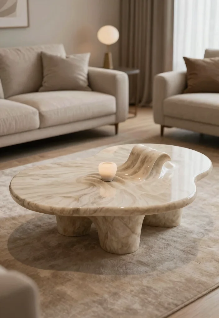 17 Tea Table Design for Living Room Ideas: Elegant Practical Style - 9. Artistic and Sculptural 1