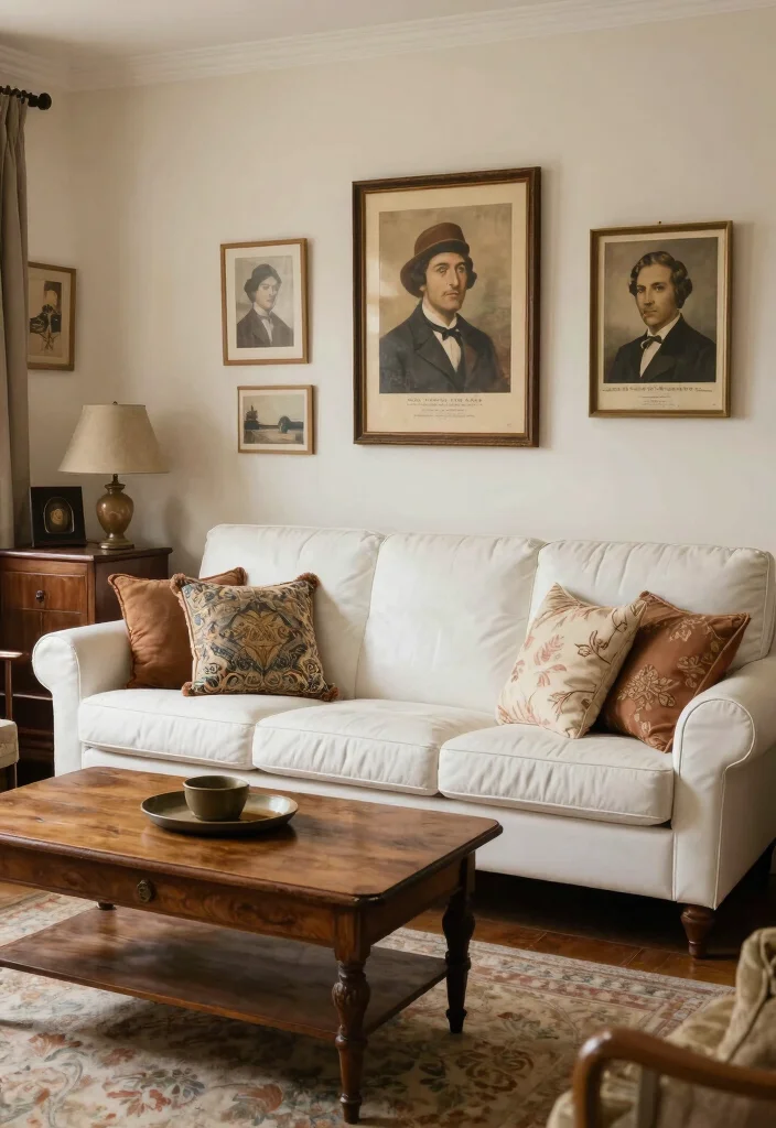 17 White Leather Couch Living Room Ideas: Sleek Modern Luxury - 12. Vintage Charm 1