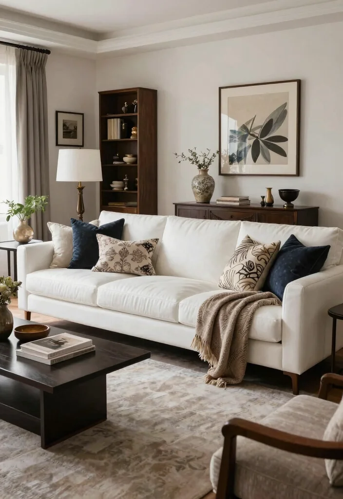 17 White Leather Couch Living Room Ideas: Sleek Modern Luxury - 13. Luxurious Layering 1