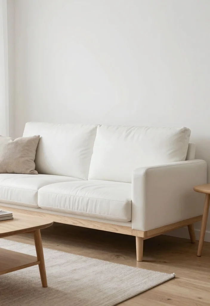 17 White Leather Couch Living Room Ideas: Sleek Modern Luxury - 14. Sleek Scandi Style 1