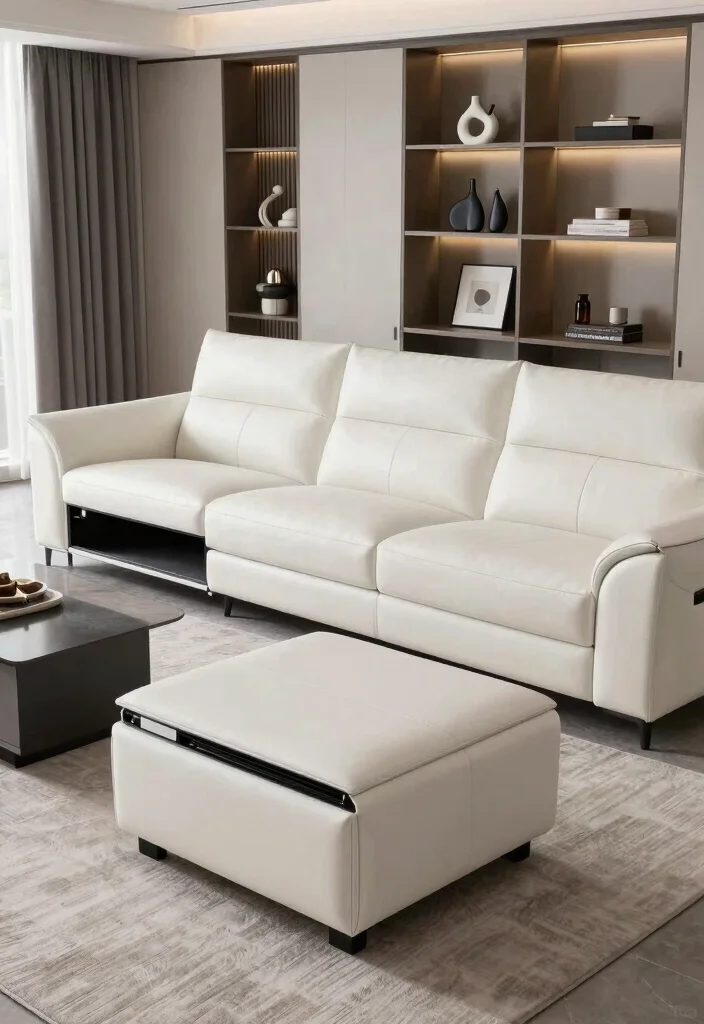 17 White Leather Couch Living Room Ideas: Sleek Modern Luxury - 15. Smart Storage Solutions 1
