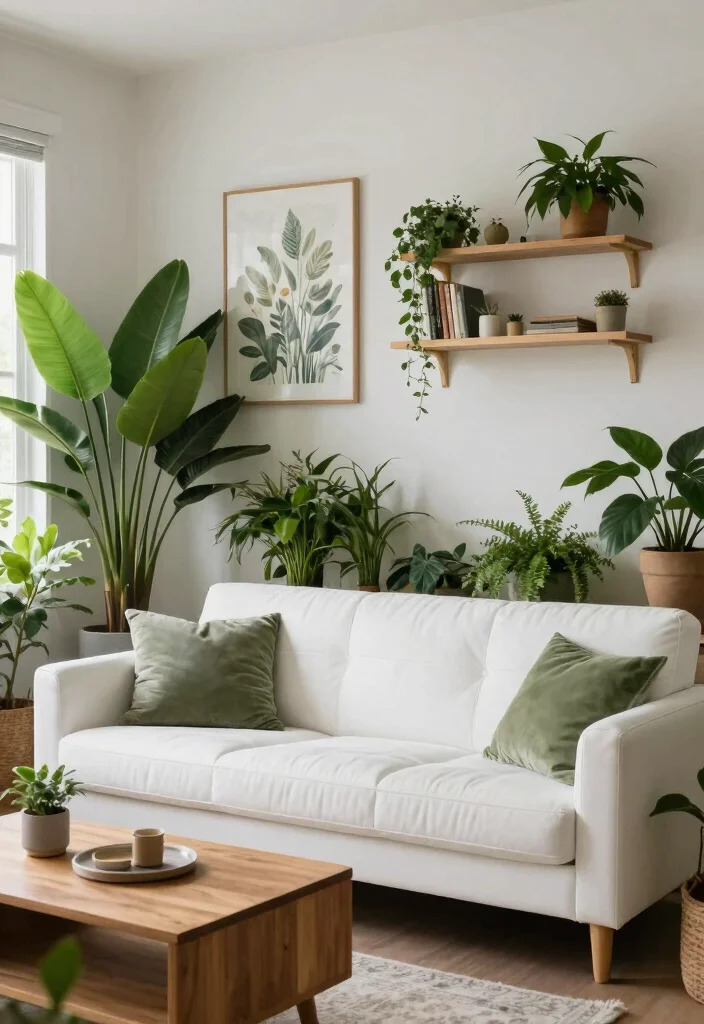 17 White Leather Couch Living Room Ideas: Sleek Modern Luxury - 9. Nature-Inspired Retreat 1