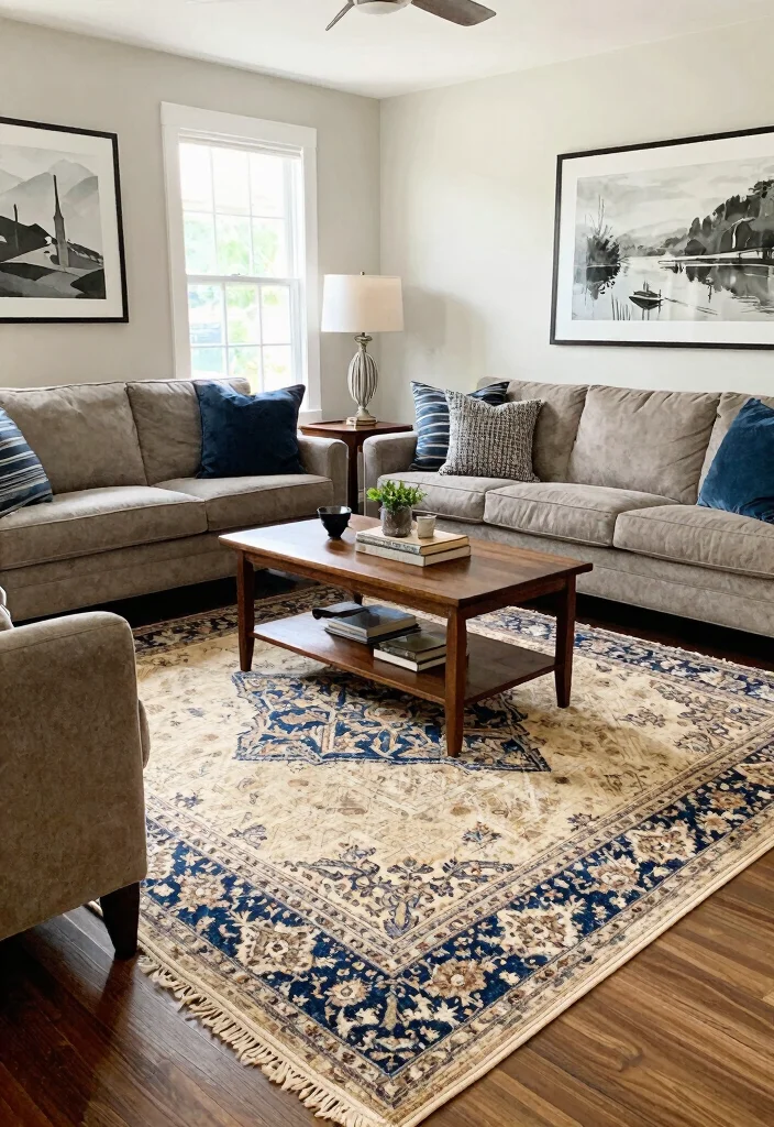 17 Wool Rugs Living Room Ideas Cozy Natural Texture - 15. Implementing Transitional Styles 1