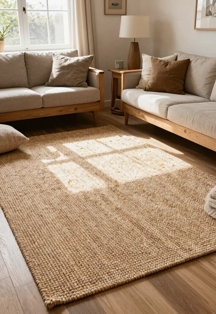 17 Wool Rugs Living Room Ideas Cozy Natural Texture - 5. Mix and Match Natural Fibers 1