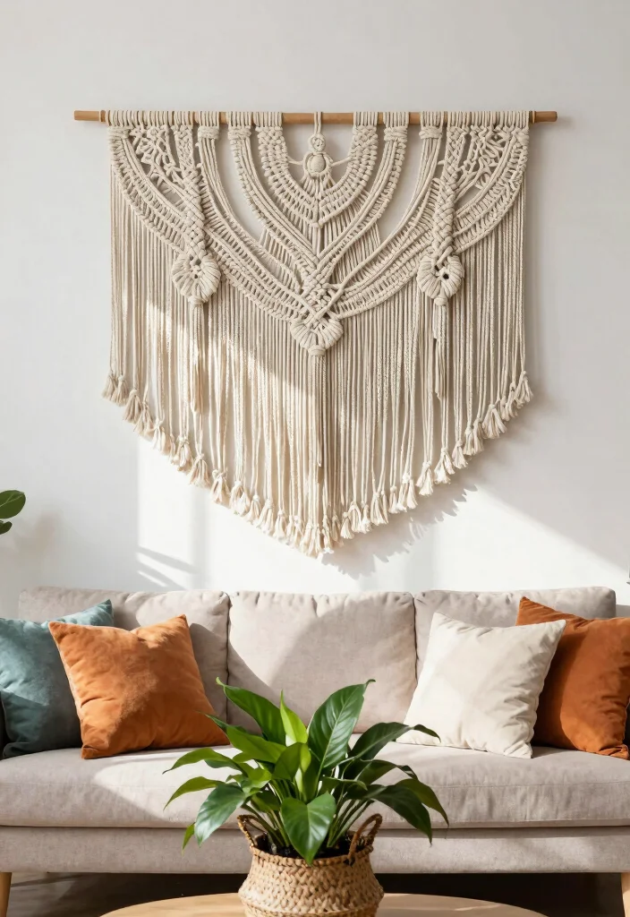 18 Affordable Living Room Decor Ideas Stylish on a Budget - 1. Macramé Wall Hangings 1