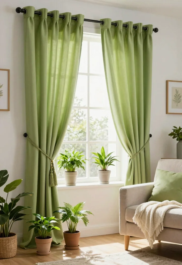 18 Curtain Hacks Living Room Ideas Easy Style Upgrades - 15. Tie Back with Live Plants for a Fresh Look 1