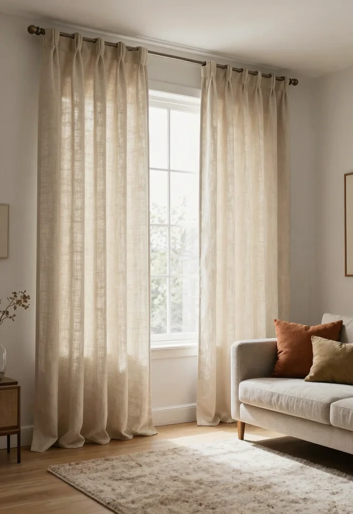 18 Curtain Hacks Living Room Ideas Easy Style Upgrades - 5. Transform Drop Cloths into Chic Curtains 1