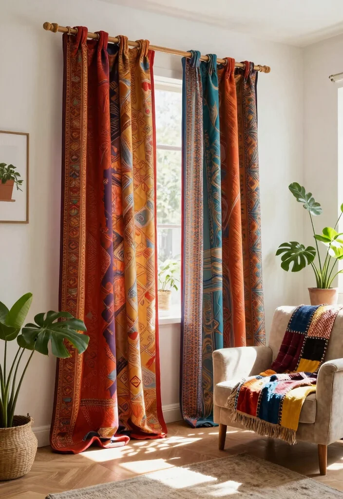 18 Curtain Hacks Living Room Ideas Easy Style Upgrades - 6. Use Old Scarves as Unique Curtain Panels 1