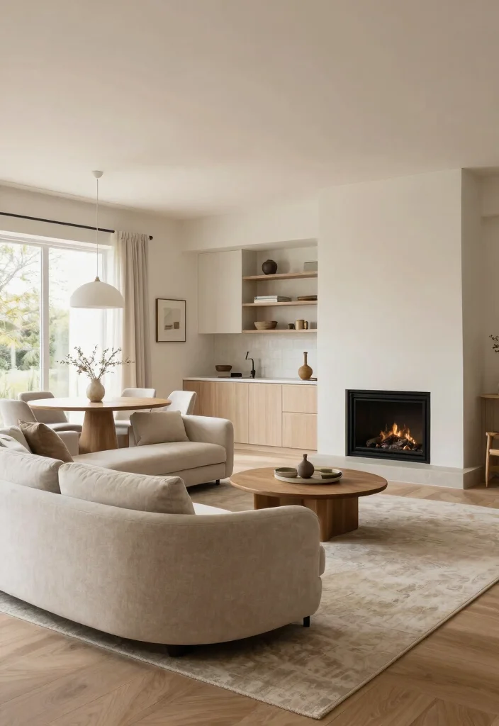 18 Curved Couch Living Room Ideas: Soft Modern Flow - 16. Open Floor Plan Integration 1