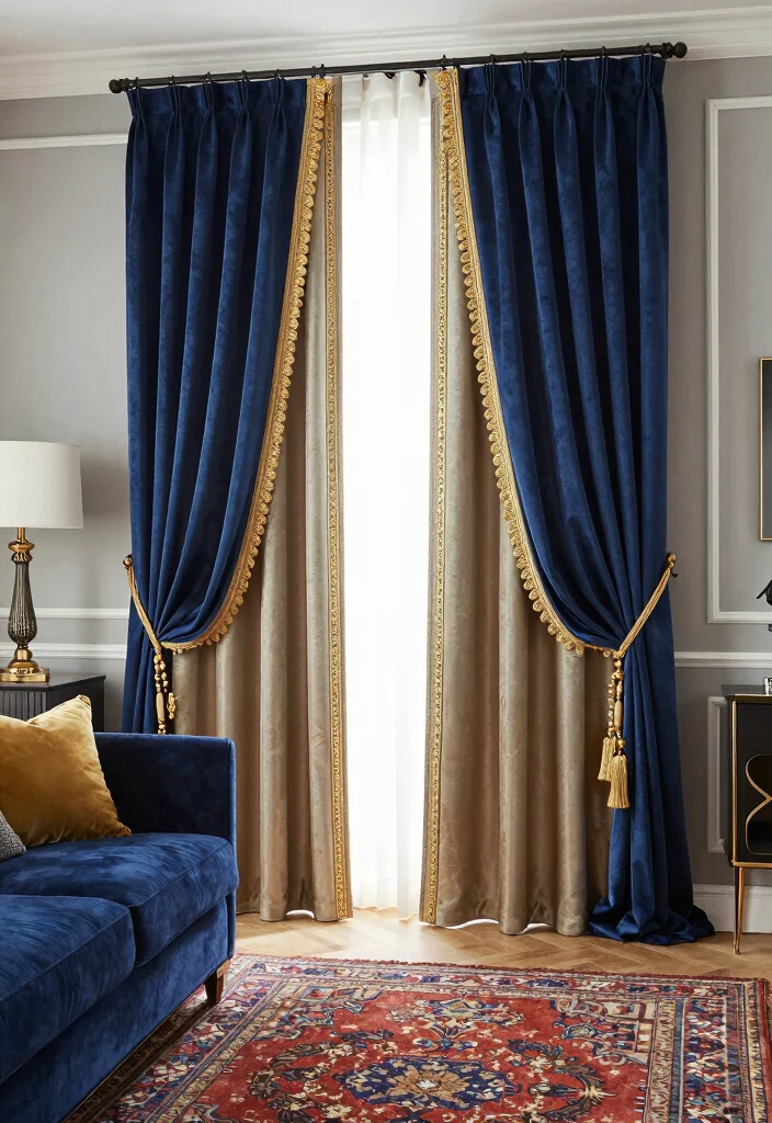 18 Floor to Ceiling Curtains Living Room Ideas for a Tall Elegant Effect - 11. Statement Hardware for Impact 1