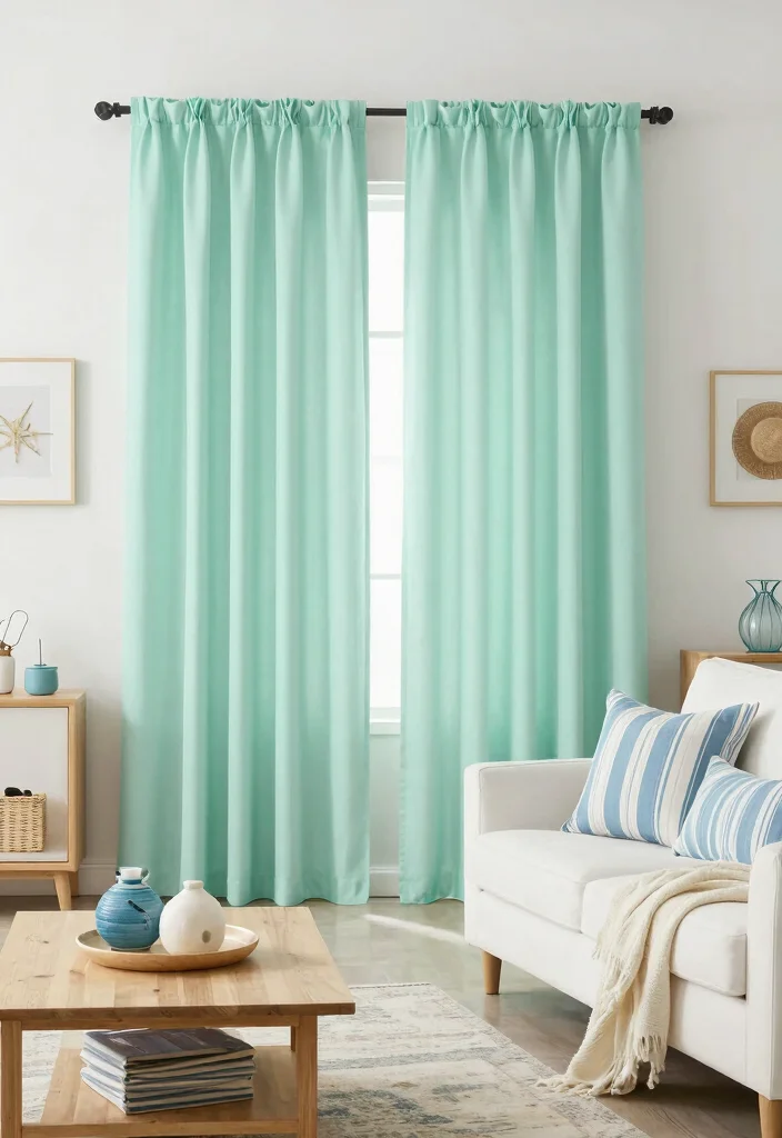 18 Floor to Ceiling Curtains Living Room Ideas for a Tall Elegant Effect - 16. Coastal Inspired Curtains 1