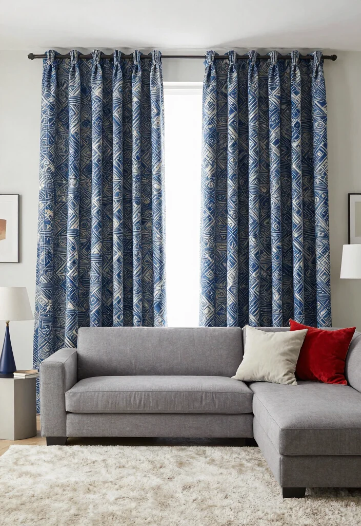 18 Floor to Ceiling Curtains Living Room Ideas for a Tall Elegant Effect - 4. Patterned Curtains for Visual Interest 1