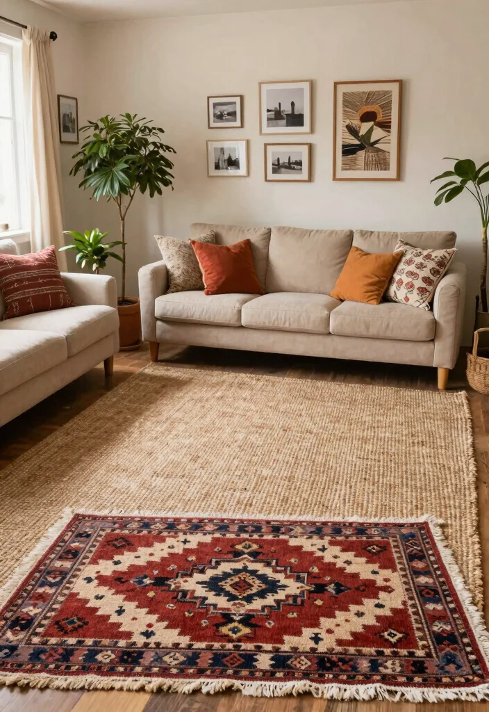18 Living Room Area Rug Ideas That Anchor the Space - 1. Textured Jute Rugs for Natural Elegance 1