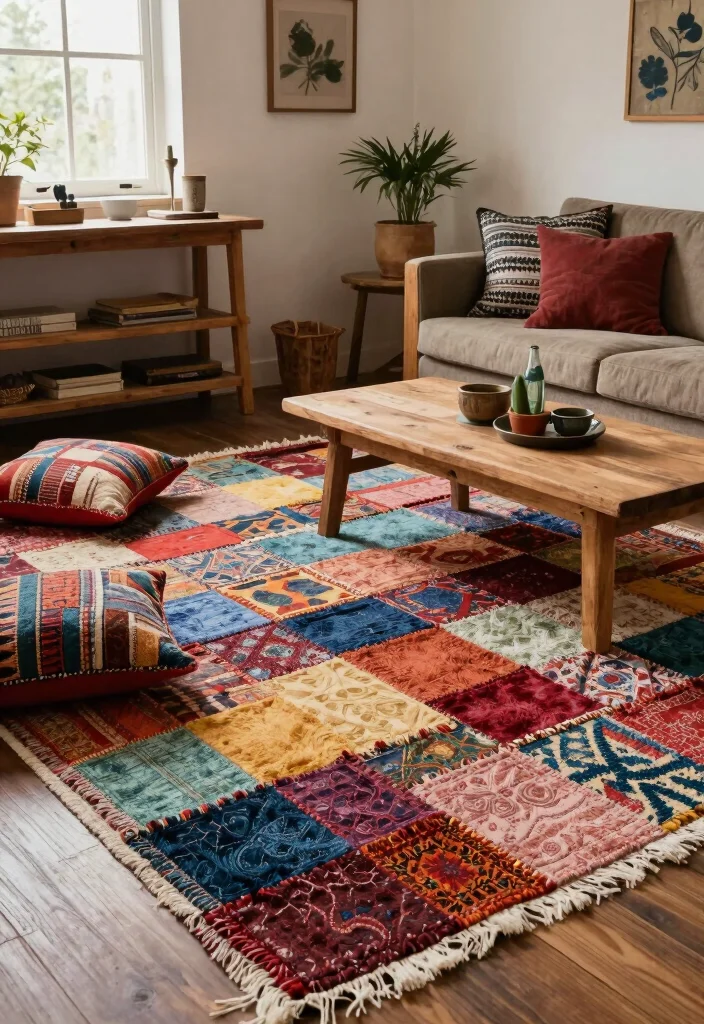 18 Living Room Area Rug Ideas That Anchor the Space - 14. Upcycled Rugs for Unique Charm 1