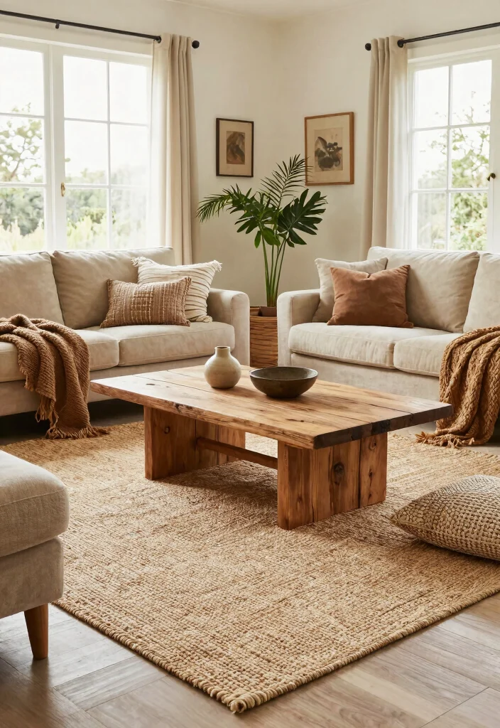 18 Living Room Area Rug Ideas That Anchor the Space - 9. Natural Fiber Rugs for Earthy Vibes 1