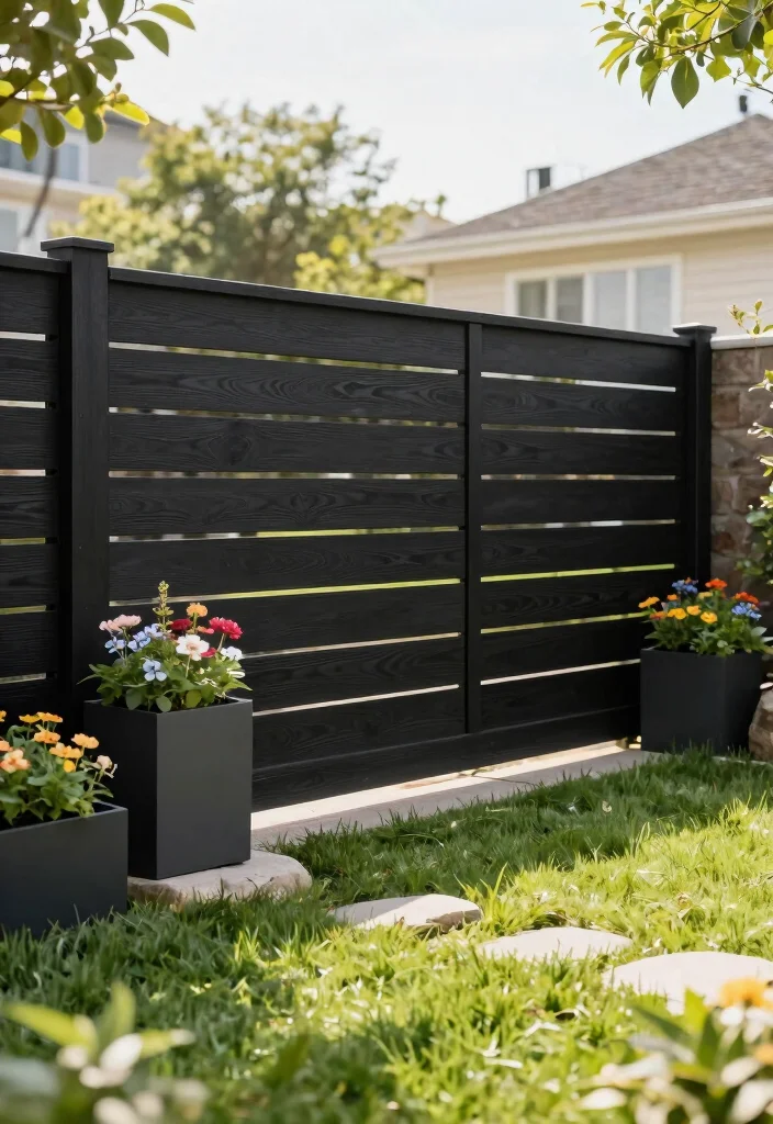 12 Black Wood Fence Ideas That Don't Show Dirt and Weathering - 1. Horizontal Slats for a Modern Look 1