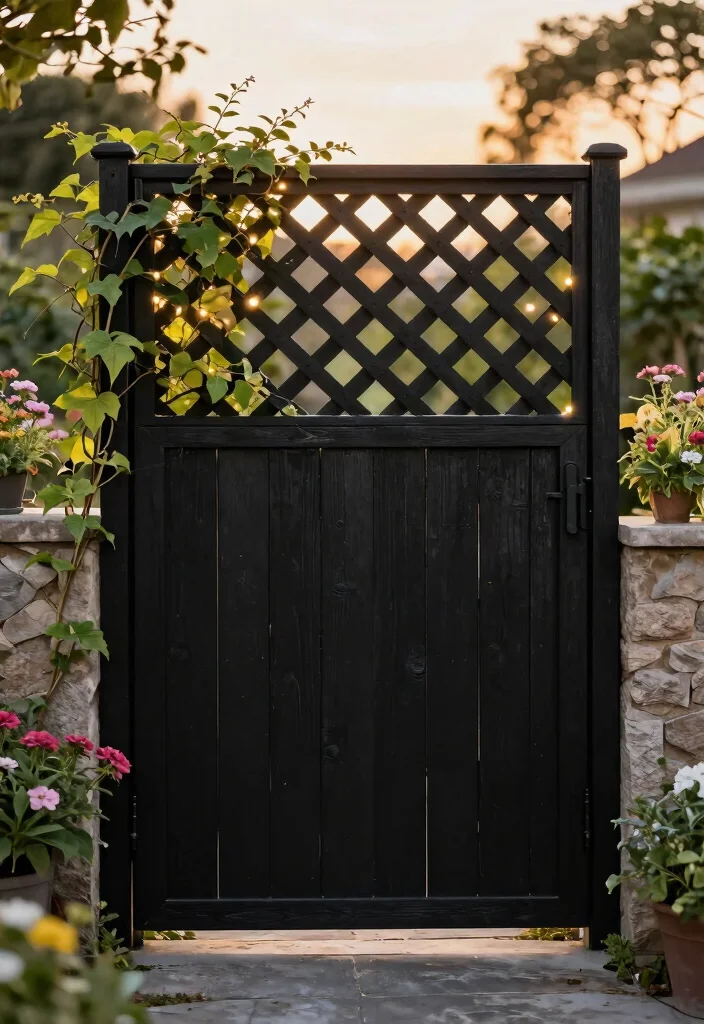 12 Black Wood Fence Ideas That Don't Show Dirt and Weathering - 3. Lattice Tops for Added Charm 1