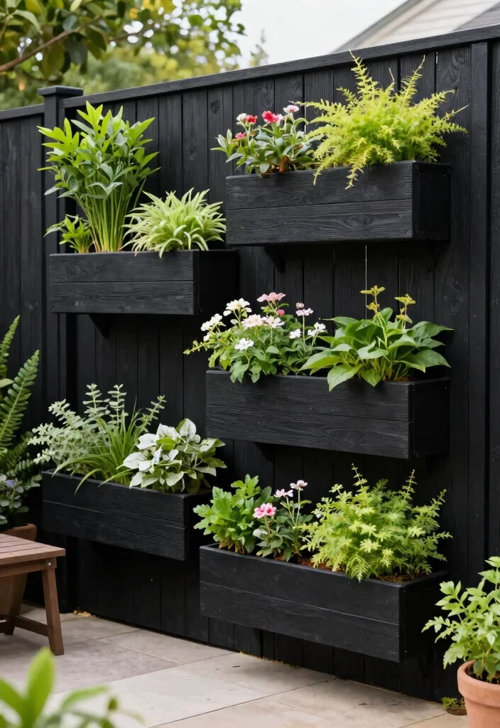 12 Black Wood Fence Ideas That Don't Show Dirt and Weathering - 4. Integrated Planters for Sustainable Design 1