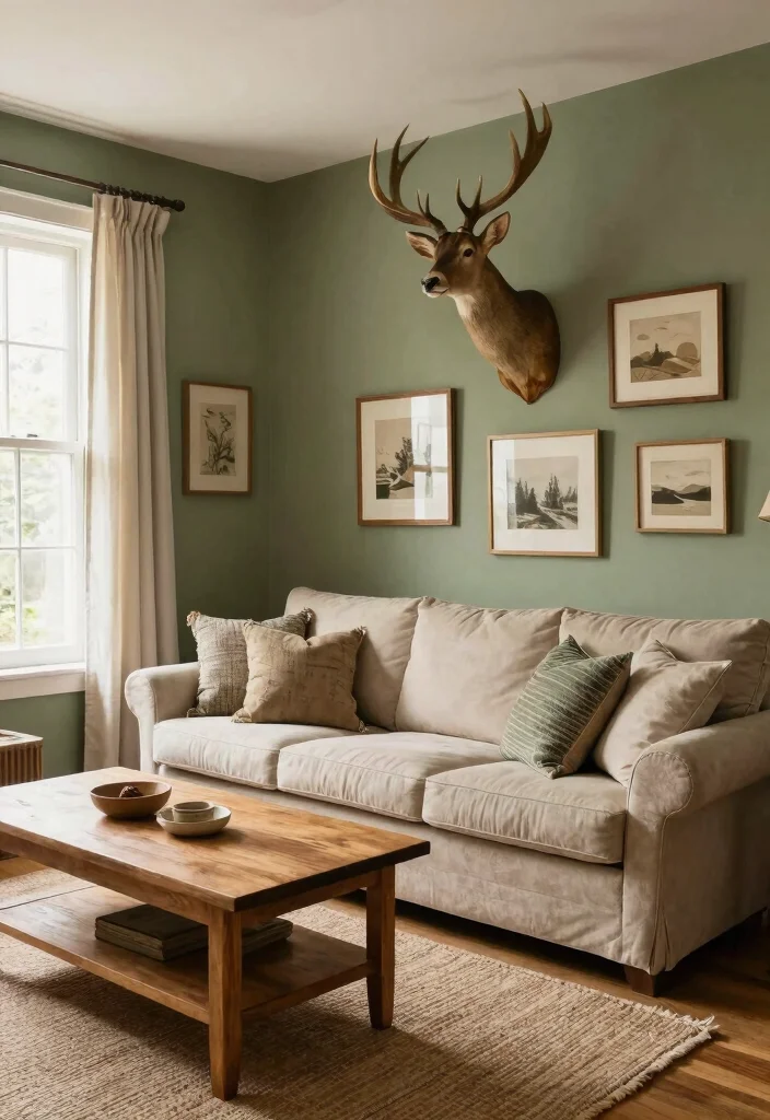 12 Deer Mounts in Living Room Farmhouse Ideas That Don't Overwhelm - 1. Earthy Tones as a Backdrop 1