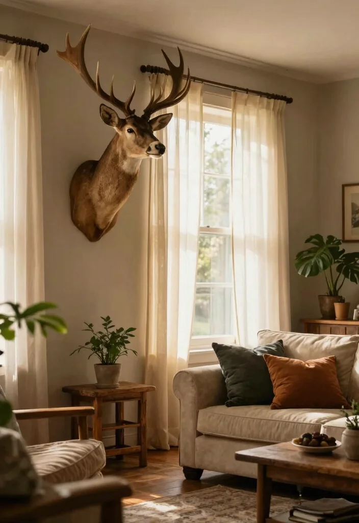 12 Deer Mounts in Living Room Farmhouse Ideas That Don't Overwhelm - 11. Use of Natural Lighting 1