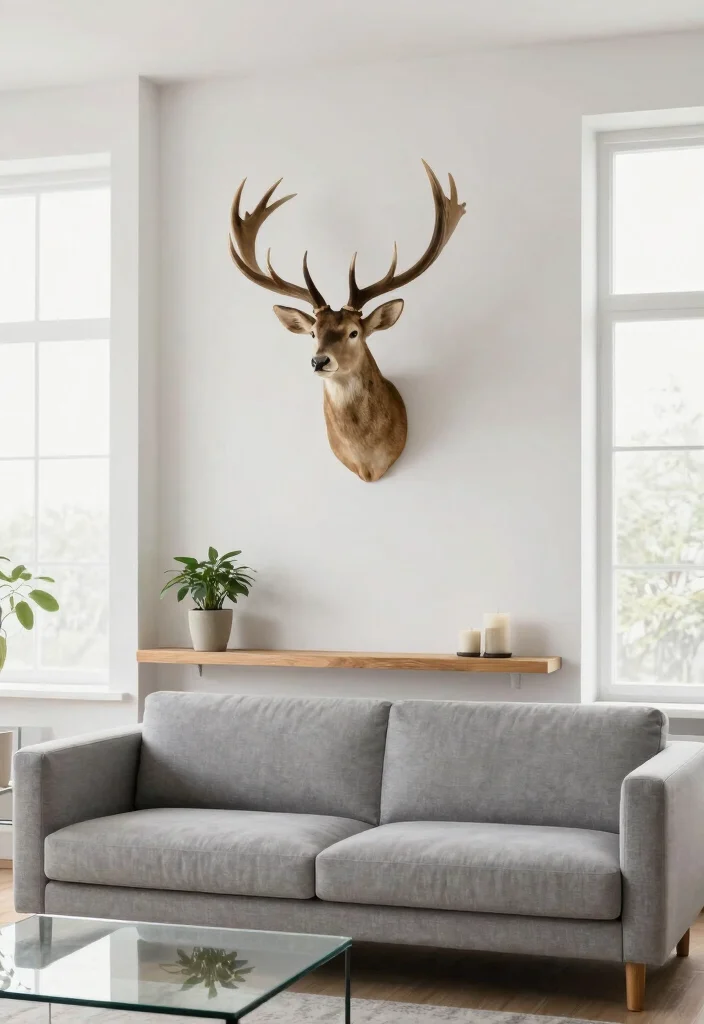12 Deer Mounts in Living Room Farmhouse Ideas That Don't Overwhelm - 3. Minimalist Approach 1
