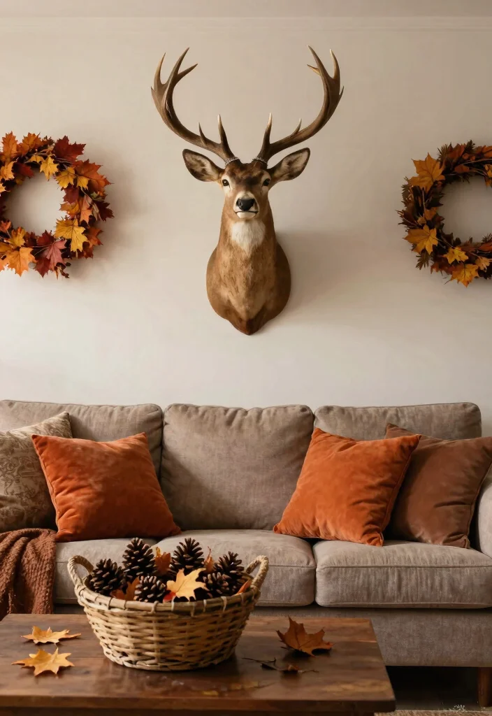 12 Deer Mounts in Living Room Farmhouse Ideas That Don't Overwhelm - 9. Seasonal Decor Changes 1