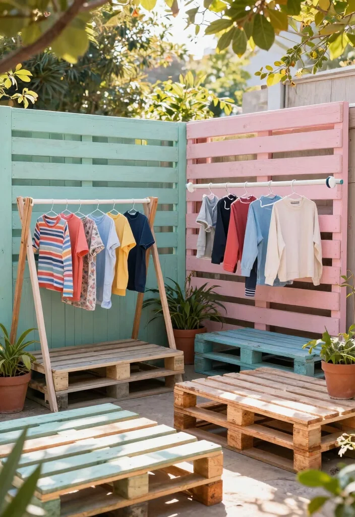 12 Outdoor Laundry Area Ideas That Hide the Mess From Neighbors - 10. Repurposed Pallets for Storage and Privacy 1