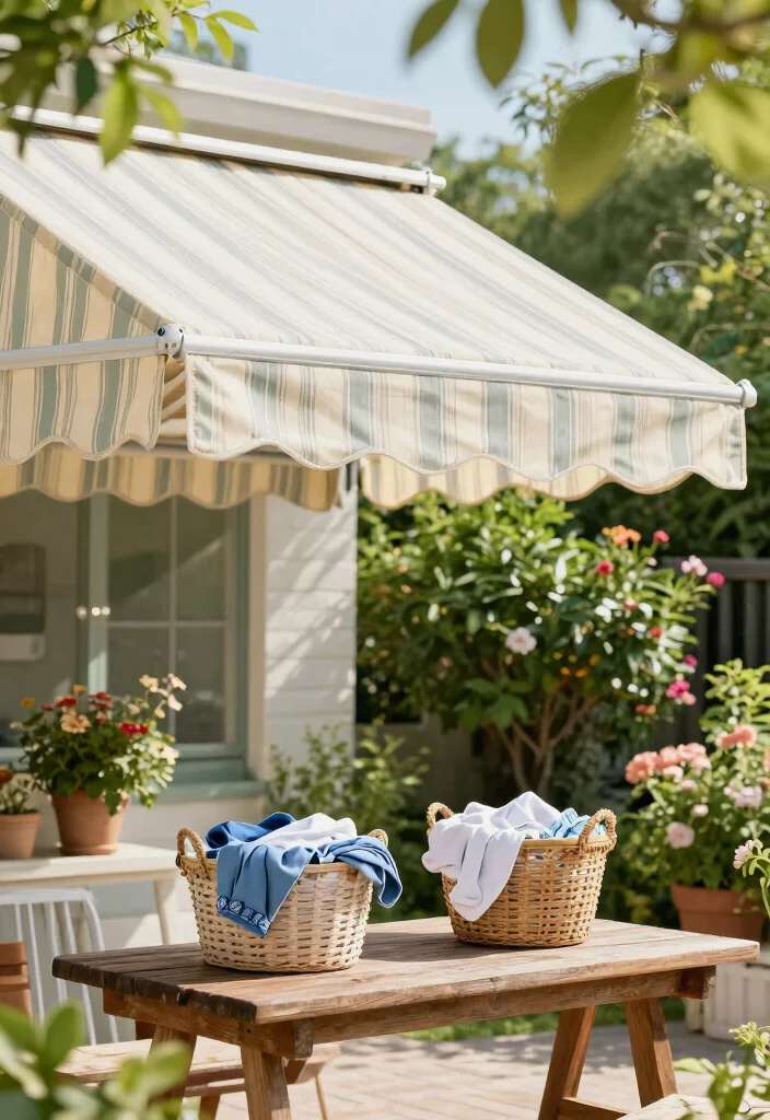 12 Outdoor Laundry Area Ideas That Hide the Mess From Neighbors - 2. Retractable Awning for Shade and Privacy 1