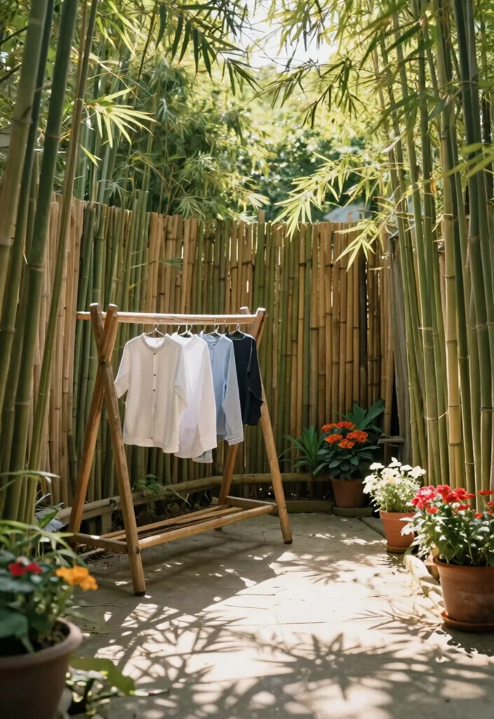 12 Outdoor Laundry Area Ideas That Hide the Mess From Neighbors - 3. Bamboo Privacy Fencing 1