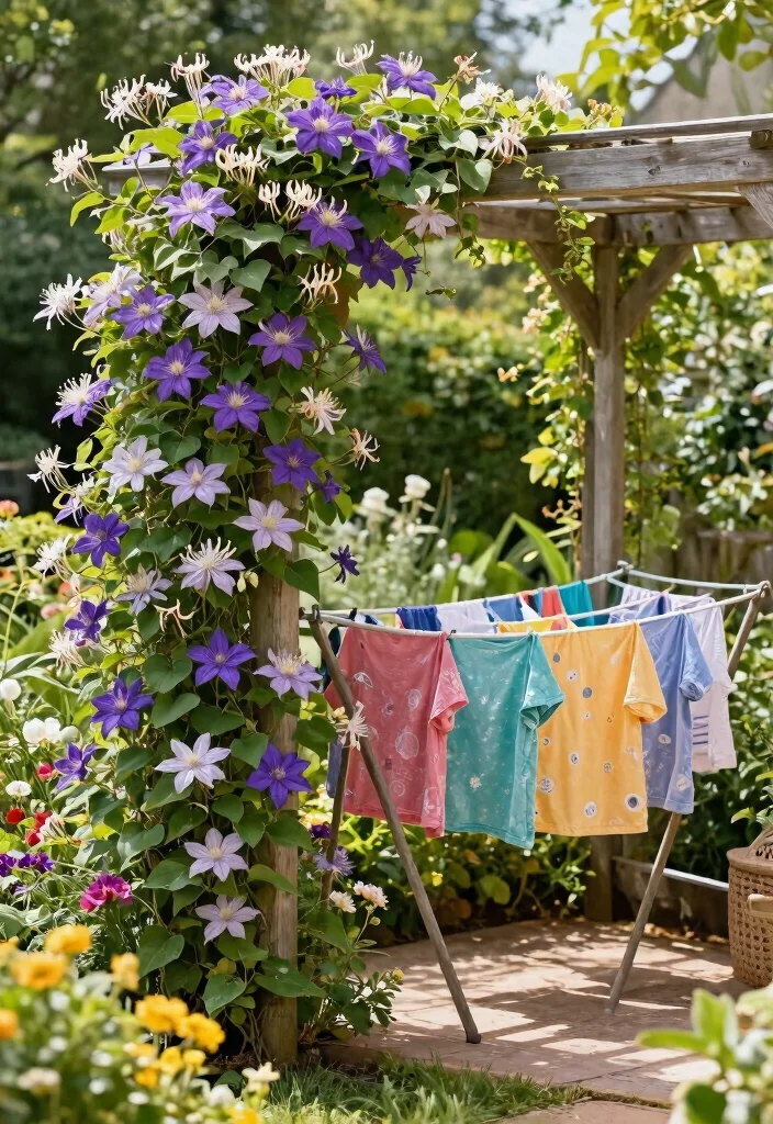 12 Outdoor Laundry Area Ideas That Hide the Mess From Neighbors - 7. Garden Trellis for Plant Support 1