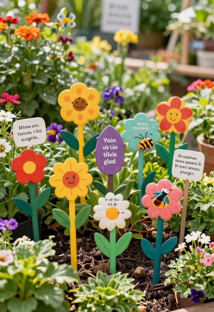 12 Outdoor Signboard Design Ideas That Get Noticed From the Street - 5. Whimsical Garden Stakes 1